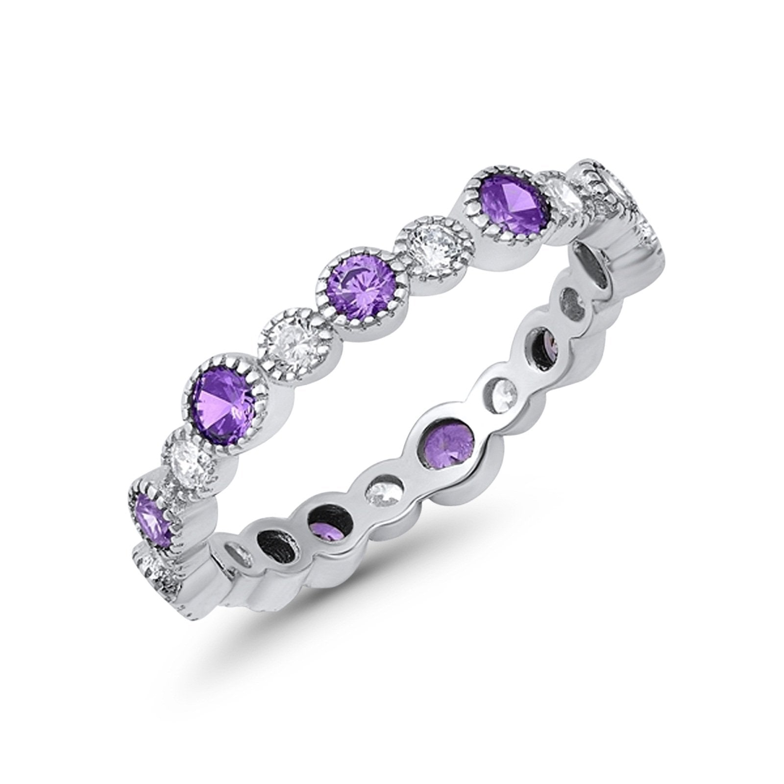 Full Eternity Wedding Ring Simulated Amethyst CZ 925 Sterling Silver