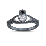 Irish Claddagh Heart Promise Ring Black Tone, Simulated Cubic Zirconia 925 Sterling Silver
