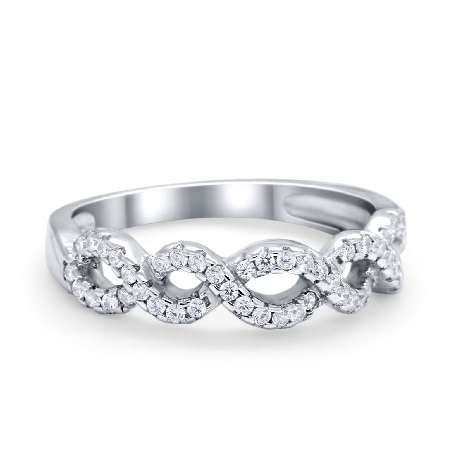Crisscross Twisted Wedding Band Ring Round Simulated Cubic Zirconia 925 Sterling Silver
