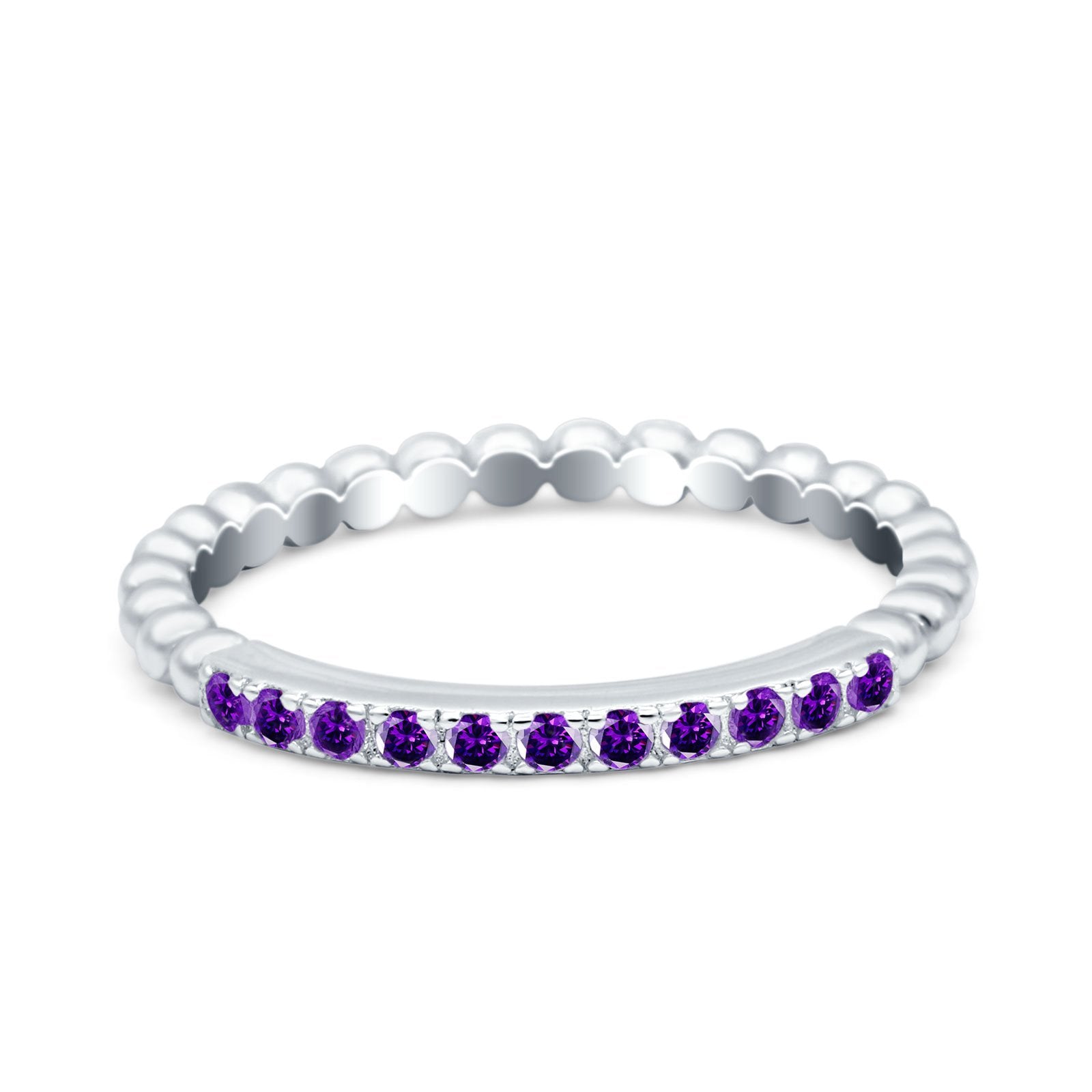 Half Eternity Wedding Band Ring Round Simulated Amethyst CZ 925 Sterling Silver