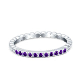 Half Eternity Wedding Band Ring Round Simulated Amethyst CZ 925 Sterling Silver
