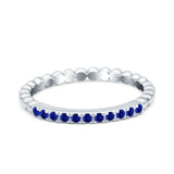 Half Eternity Wedding Band Ring Round Simulated Blue Sapphire CZ 925 Sterling Silver