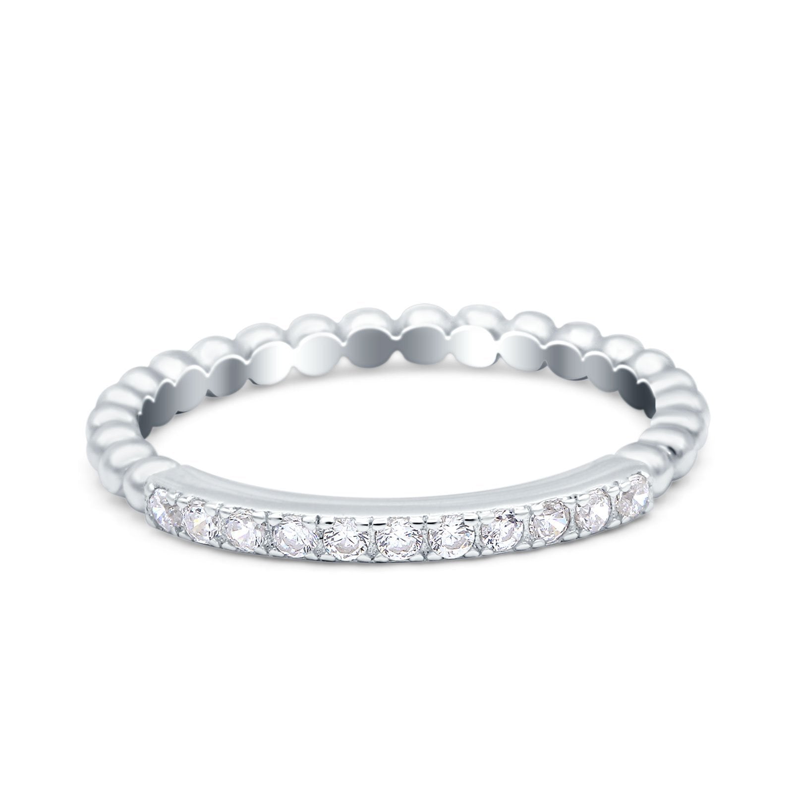 Half Eternity Wedding Band Ring Round Simulated Cubic Zirconia 925 Sterling Silver