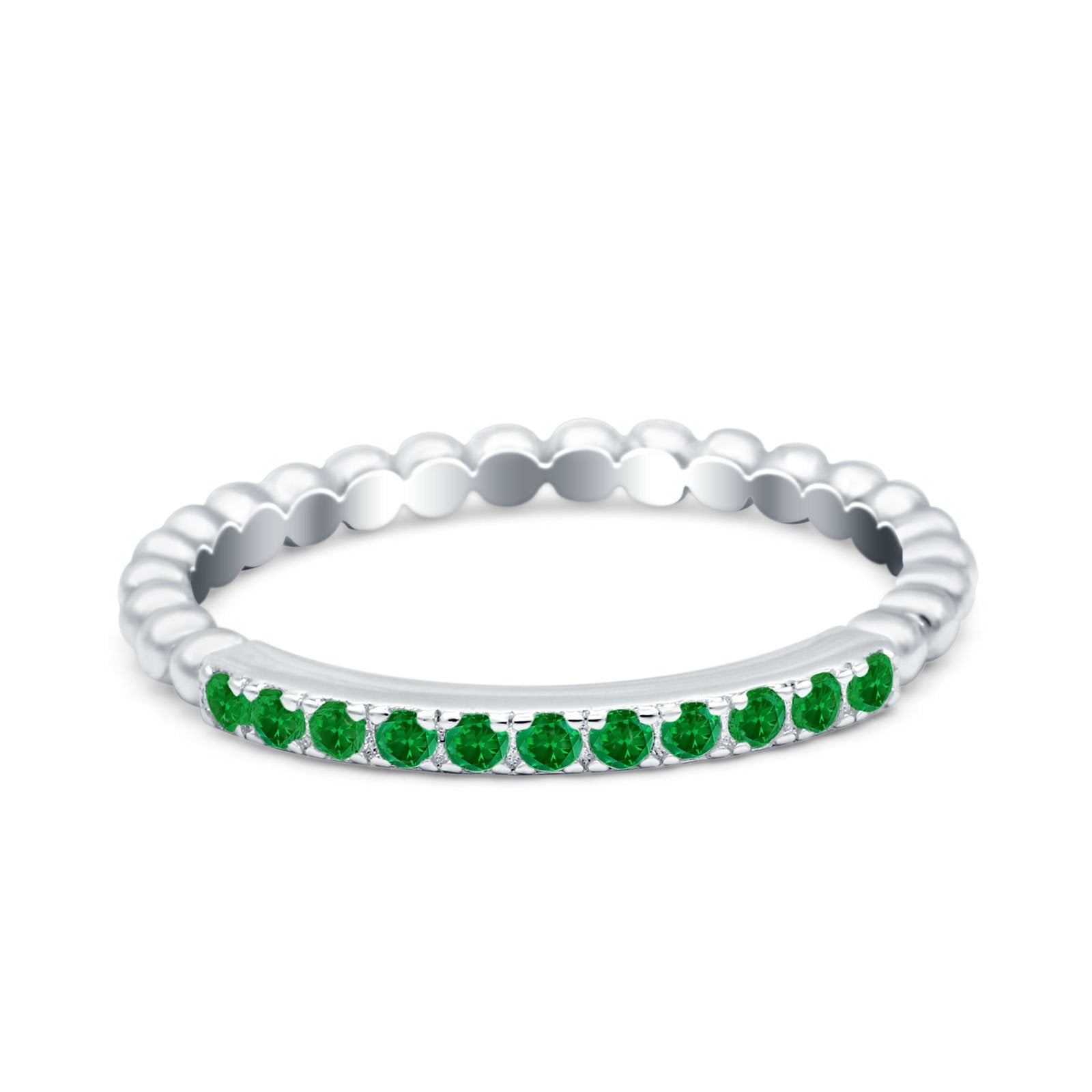 Half Eternity Wedding Band Ring Round Simulated Green Emerald CZ 925 Sterling Silver