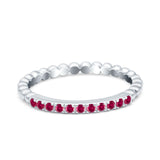 Half Eternity Wedding Band Ring Round Simulated Pink Ruby CZ 925 Sterling Silver