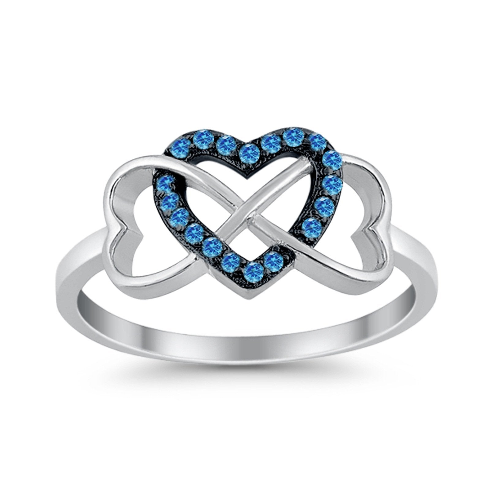 Infinity Heart Promise Eternity Ring Simulated Blue Topaz CZ 925 Sterling Silver