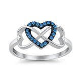 Infinity Heart Promise Eternity Ring Simulated Blue Topaz CZ 925 Sterling Silver