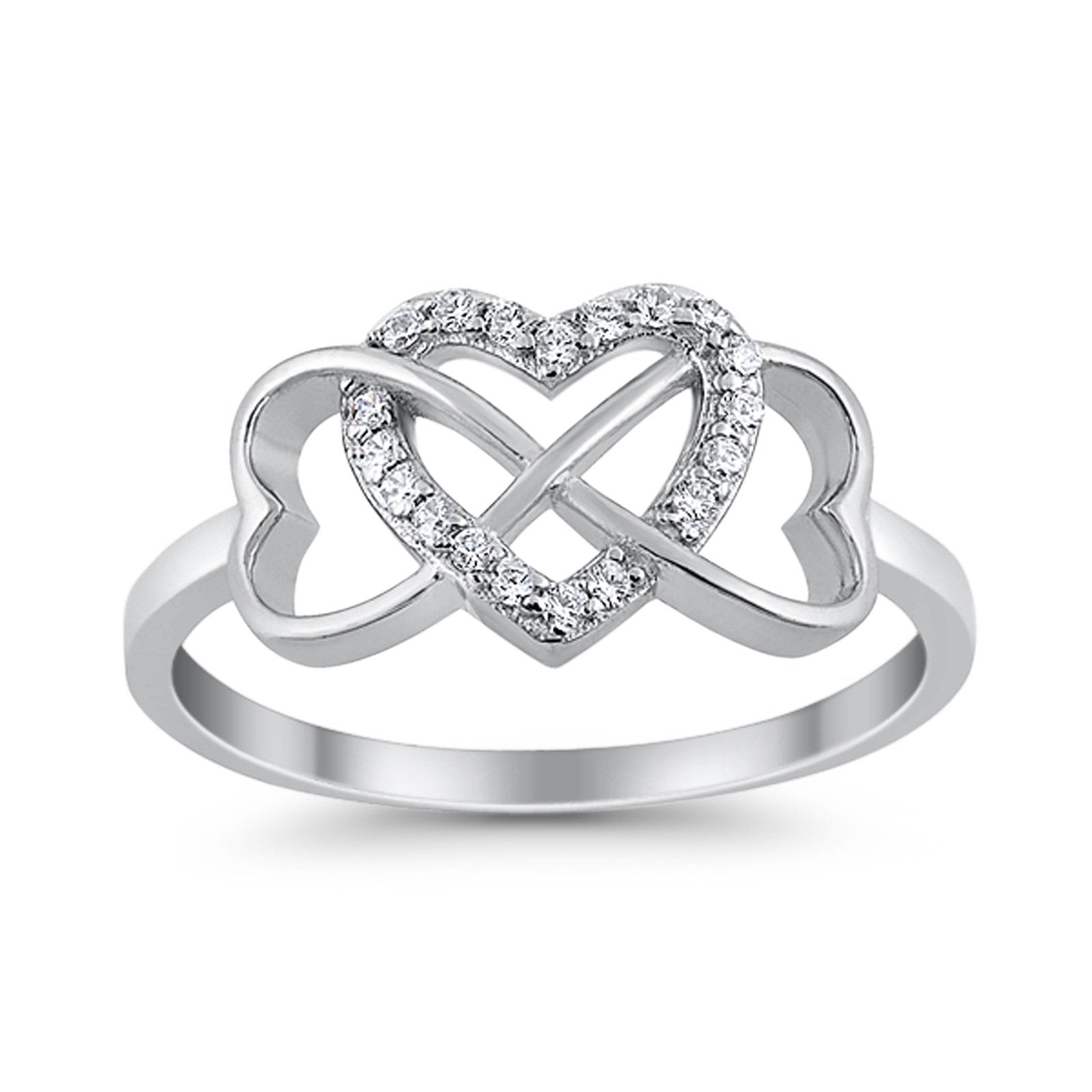 Infinity Heart Promise Eternity Ring Simulated CZ 925 Sterling Silver