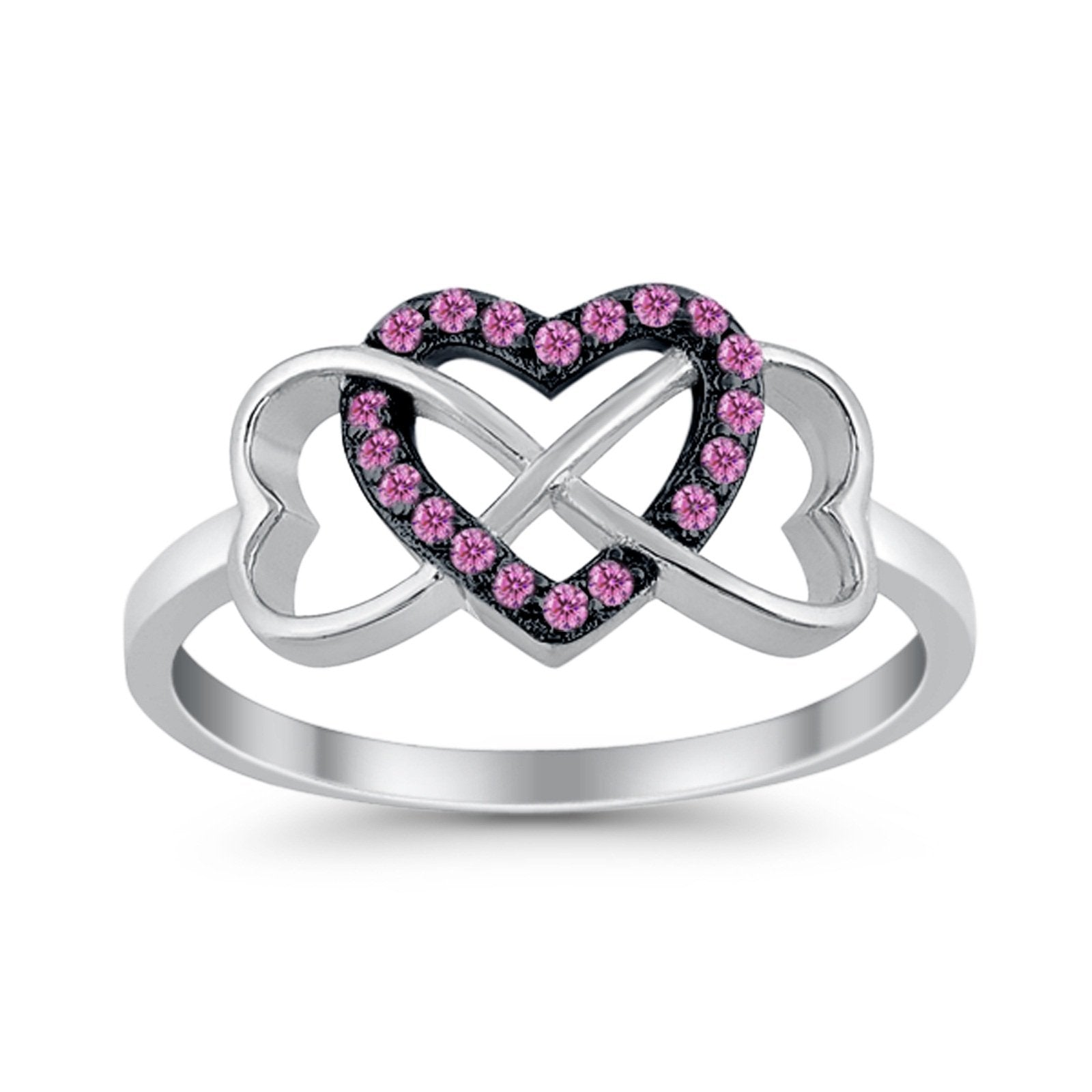 Infinity Heart Promise Eternity Ring Simulated Pink CZ 925 Sterling Silver