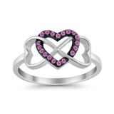 Infinity Heart Promise Eternity Ring Simulated Pink CZ 925 Sterling Silver