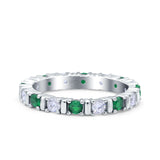 Full Eternity Stackable Ring Wedding Band Round Simulated Green Emerald CZ 925 Sterling Silver (3mm)