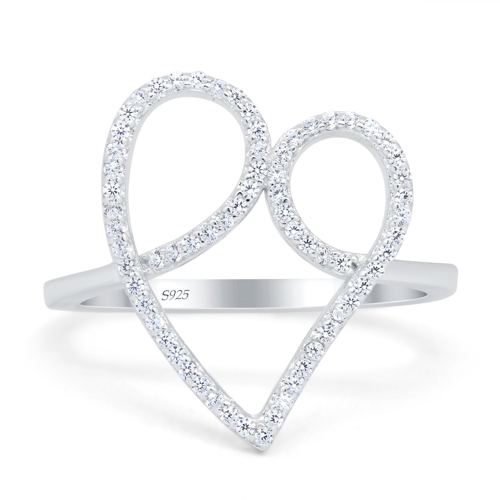 Swirl Heart Promise Ring Simulated Cubic Zirconia 925 Sterling Silver (18mm)