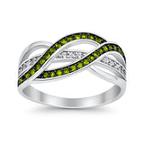 Half Eternity Weave Knot Ring Round Simulated Peridot CZ 925 Sterling Silver