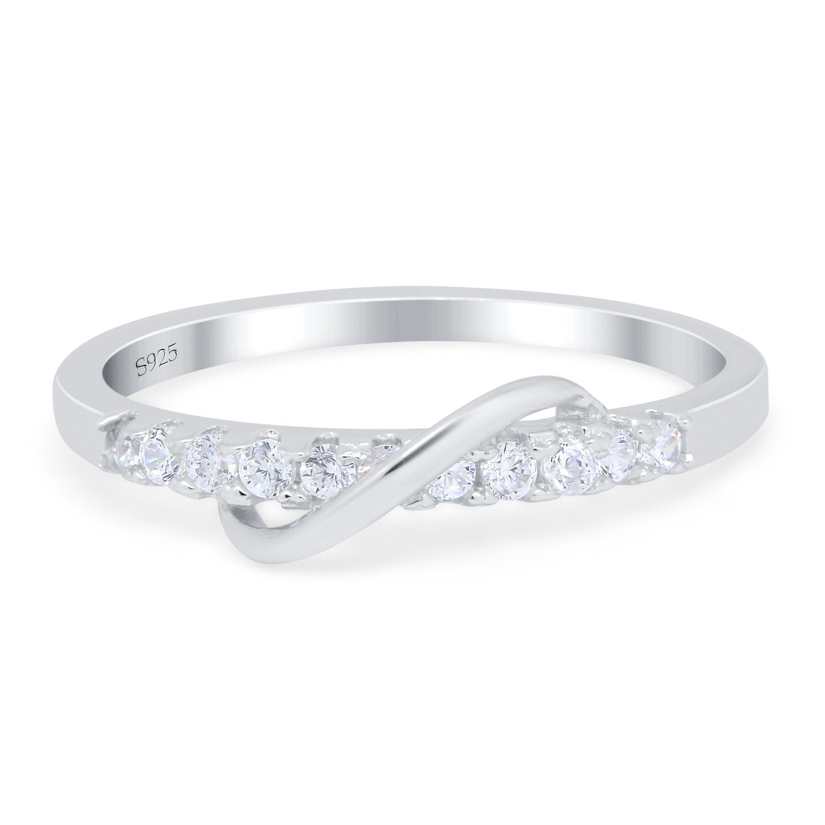 Fashion Overlap Ring Half Eternity Round Simulated Cubic Zirconia 925 Sterling Silver (5mm)