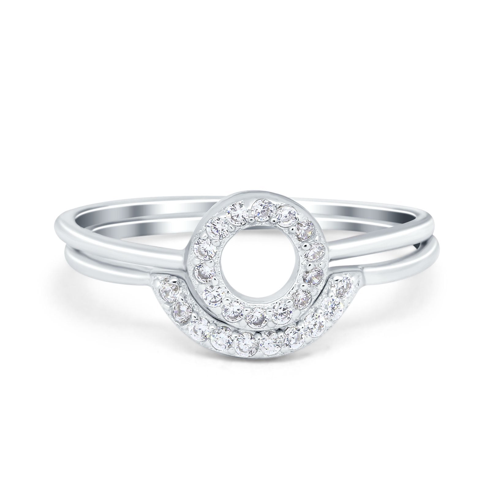 O Ring Band Set Open Circle Piece Round Simulated Cubic Zirconia 925 Sterling Silver
