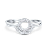 O Ring Band Set Open Circle Piece Round Simulated Cubic Zirconia 925 Sterling Silver