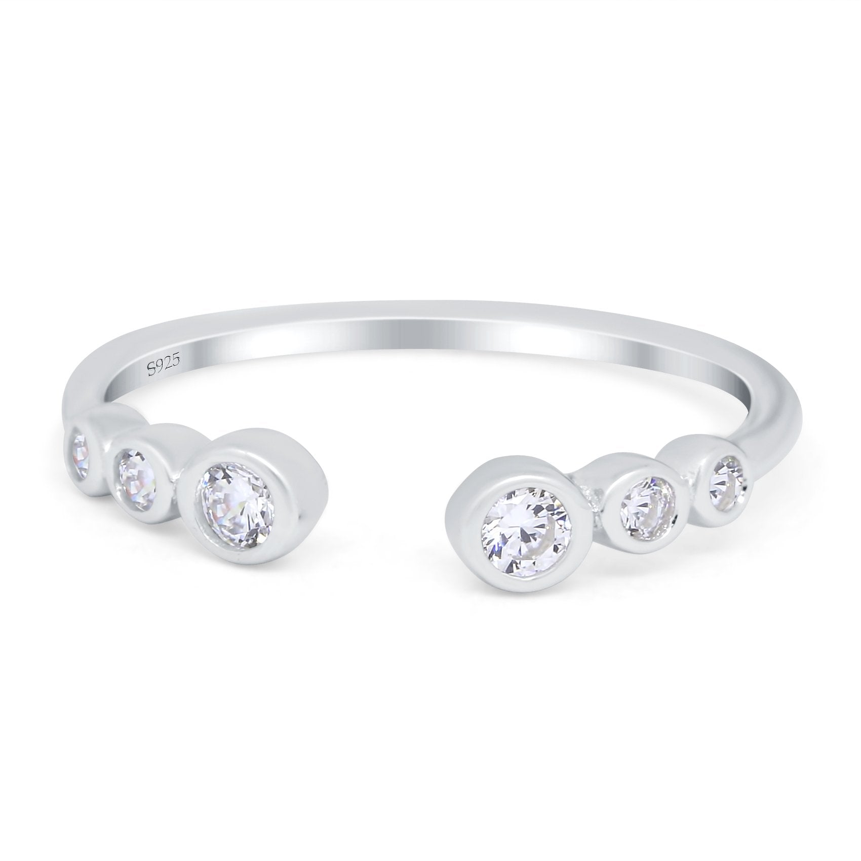 Half Eternity Ring Band Bezel Round Simulated Cubic Zirconia 925 Sterling Silver (4mm)