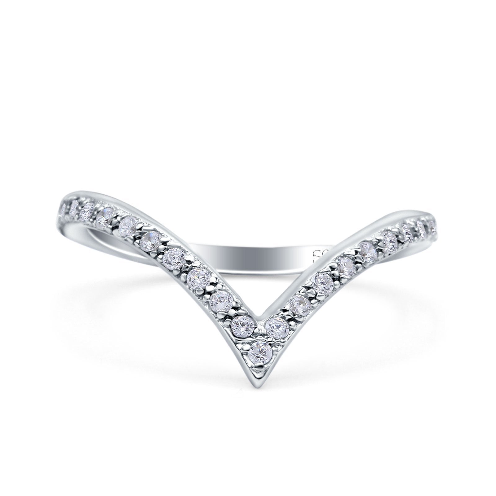Half Eternity V Chevron Midi Ring Round Simulated CZ 925 Sterling Silver