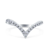 Half Eternity V Chevron Midi Ring Round Simulated CZ 925 Sterling Silver