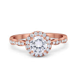 Art Deco Design Engagement Ring Rose Tone, Simulated Cubic Zirconia 925 Sterling Silver