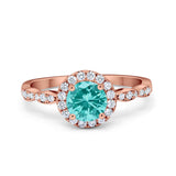 Art Deco Engagement Ring Round Rose Tone, Simulated Paraiba Tourmaline CZ 925 Sterling Silver