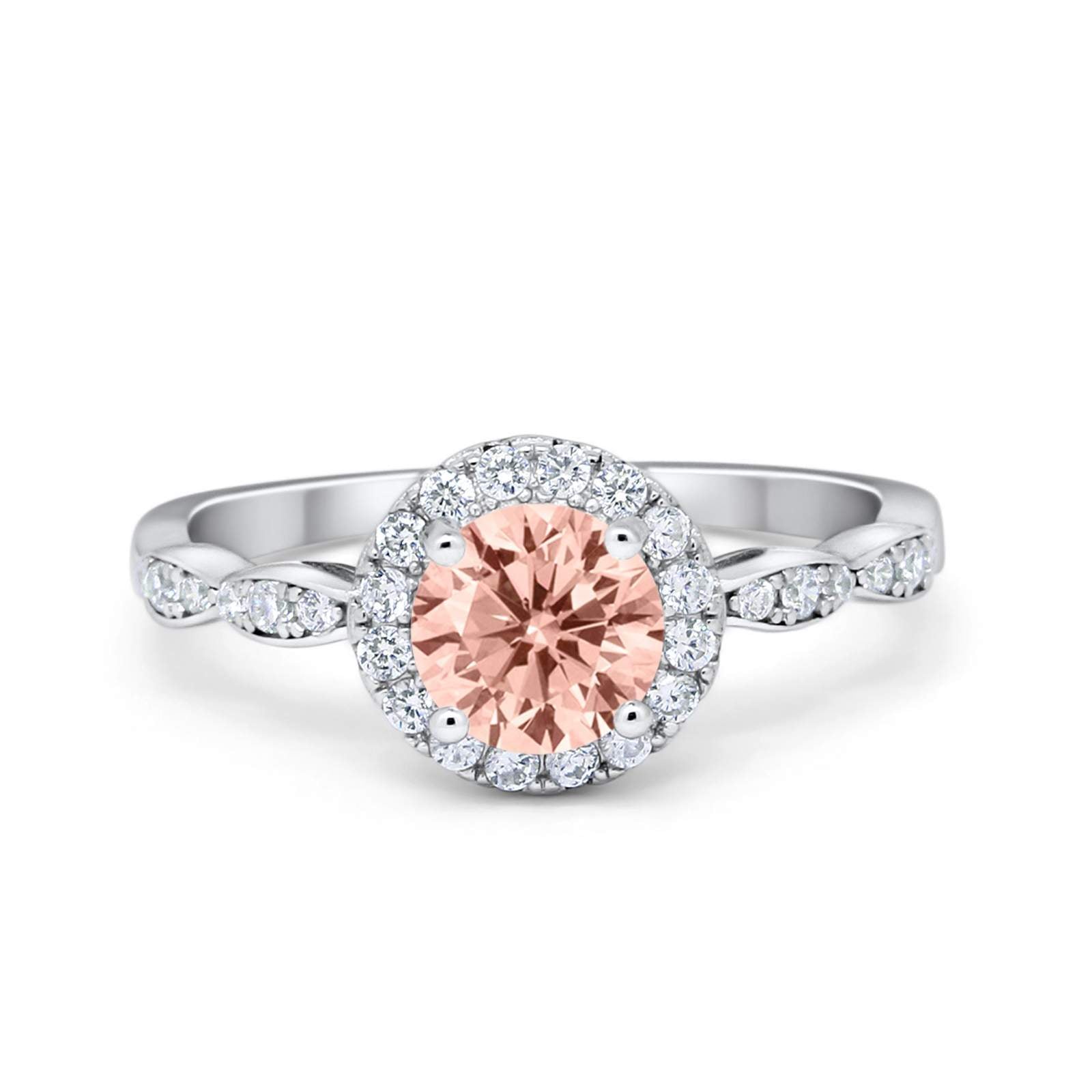 Art Deco Design Engagement Ring Simulated Morganite CZ 925 Sterling Silver