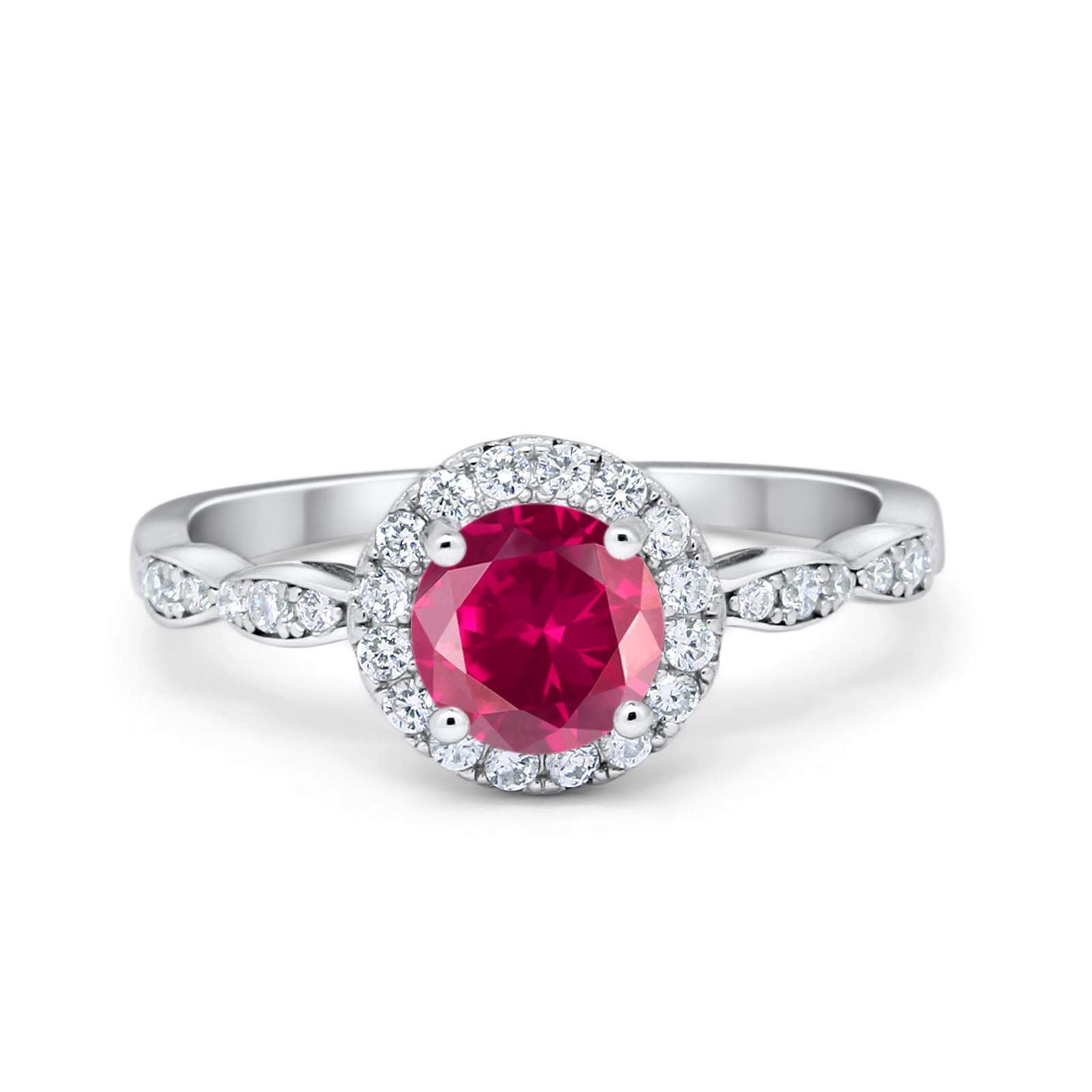 Art Deco Design Engagement Ring Simulated Ruby CZ 925 Sterling Silver