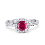 Art Deco Design Engagement Ring Simulated Ruby CZ 925 Sterling Silver