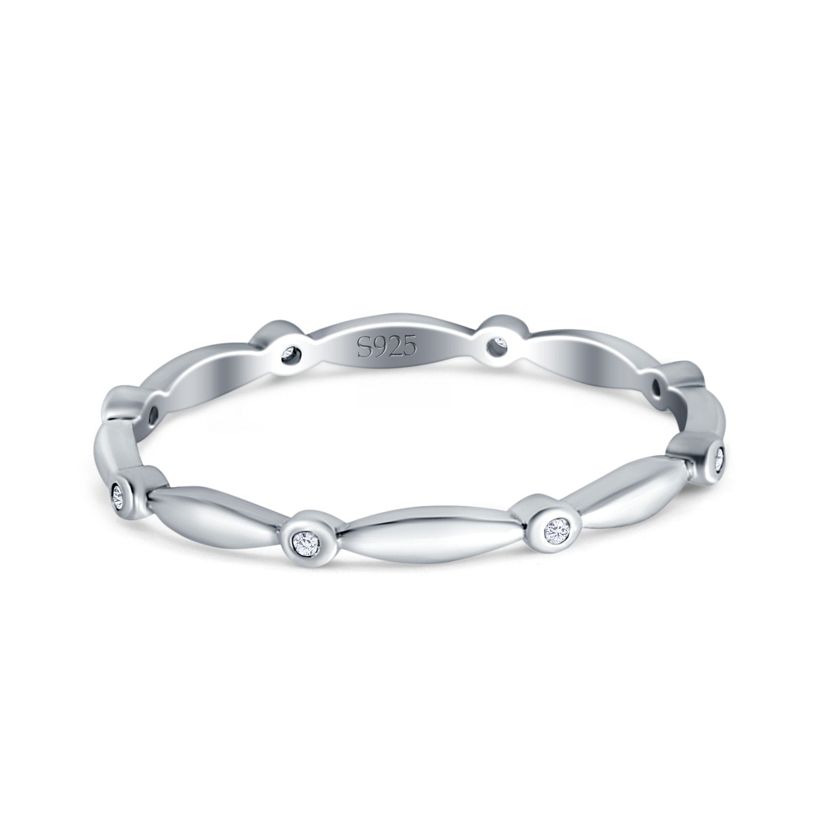 Eternity Ring Wedding Band Round Simulated Cubic Zirconia 925 Sterling Silver (1.8mm)
