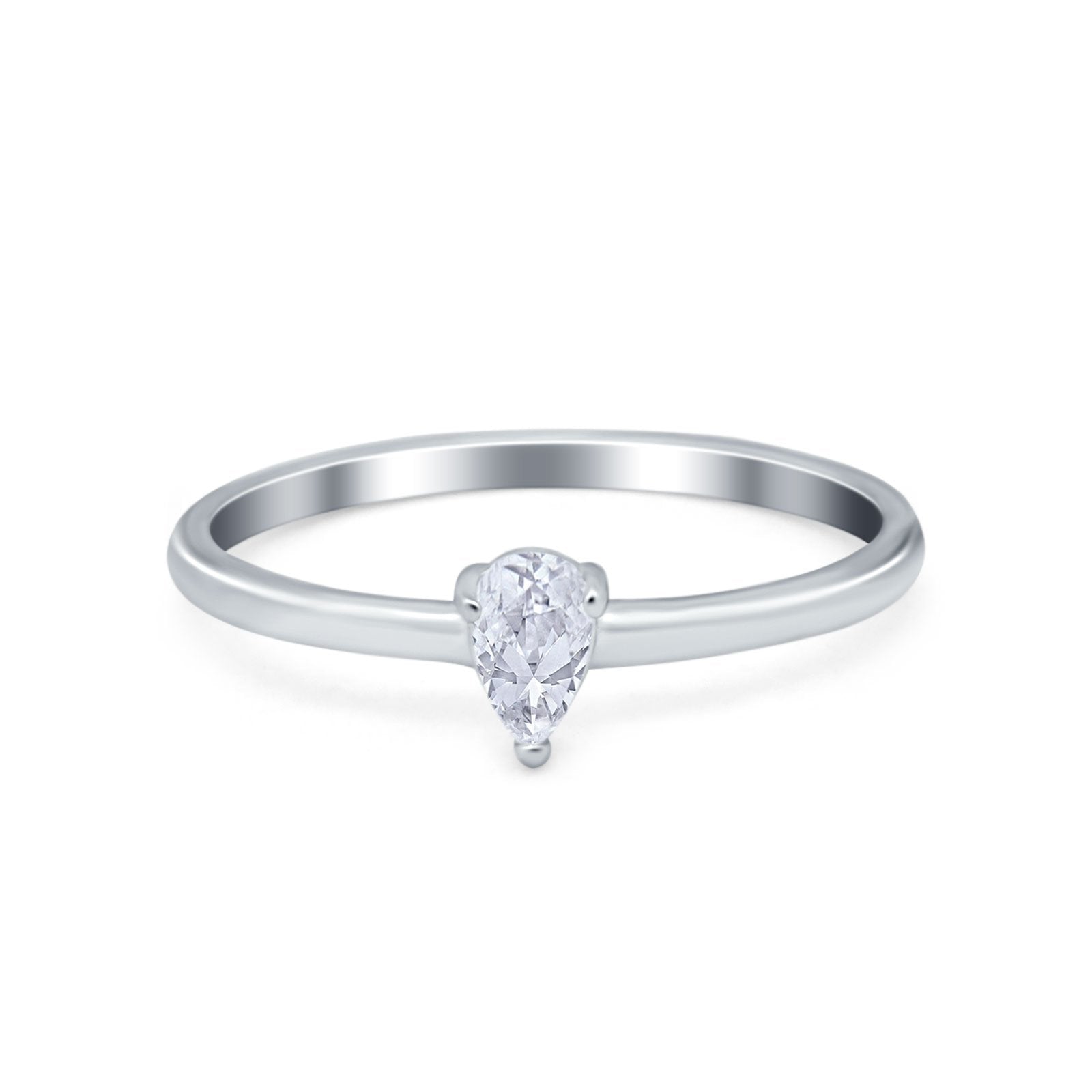 Petite Dainty Teardrop Wedding Ring Simulated Cubic Zirconia 925 Sterling Silver