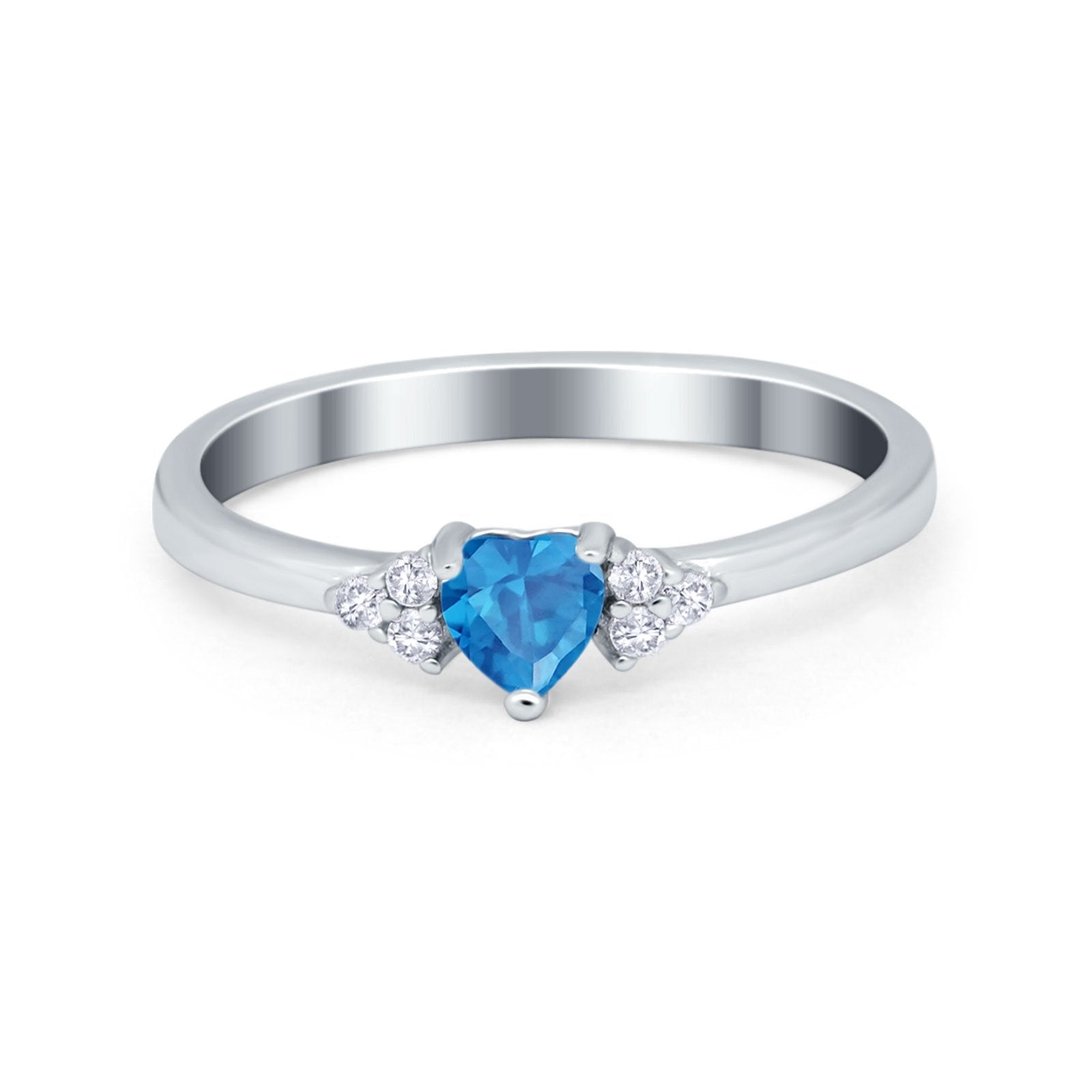 Engagement Heart Promise Ring Round Simulated Blue Topaz CZ 925 Sterling Silver