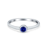 Petite Dainty Wedding Ring Bezel Simulated Blue Sapphire CZ 925 Sterling Silver