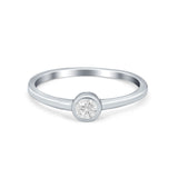 Petite Dainty Wedding Ring Bezel Simulated Cubic Zirconia 925 Sterling Silver