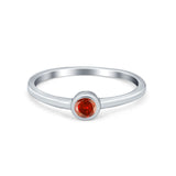 Petite Dainty Wedding Ring Bezel Simulated Garnet CZ 925 Sterling Silver