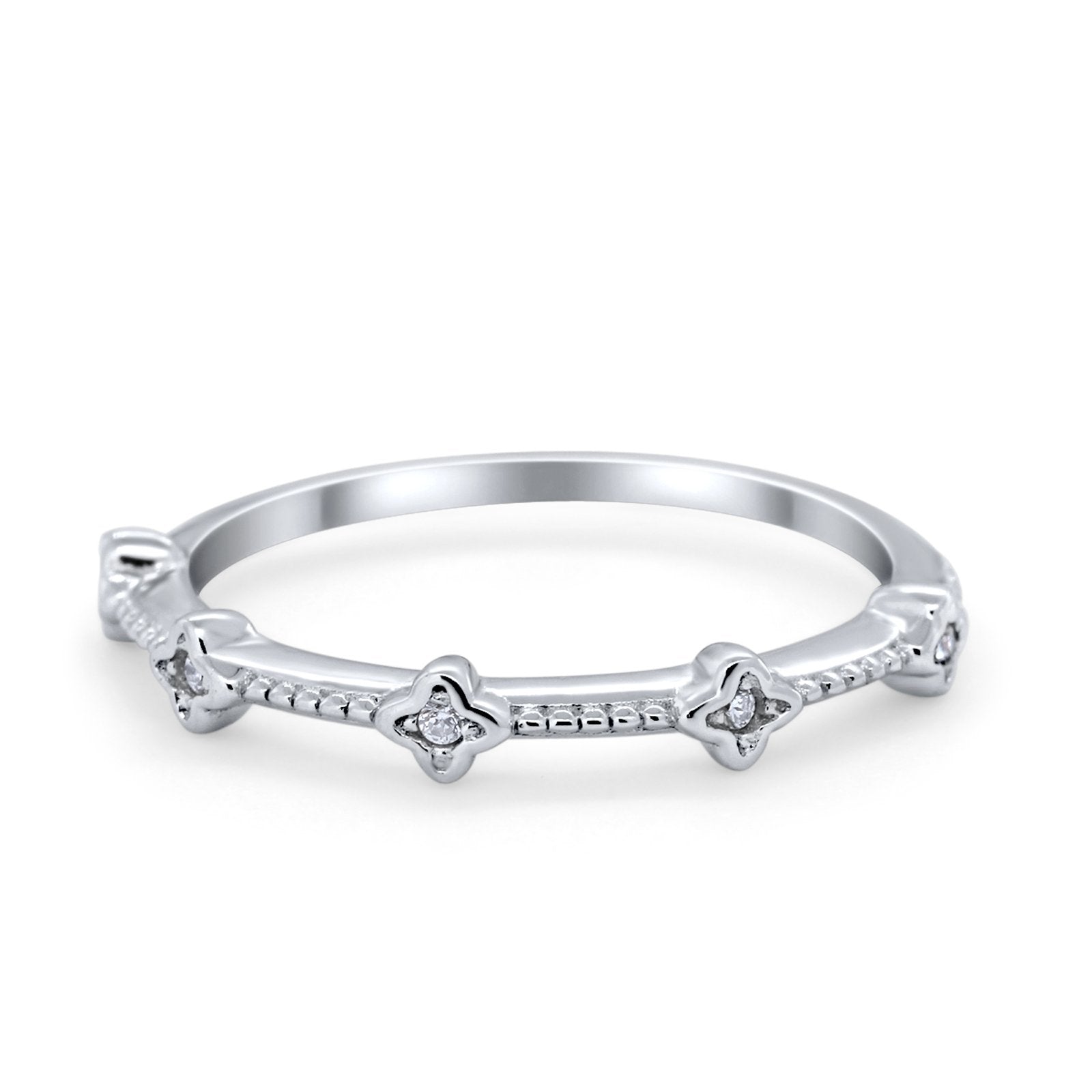 Art Deco Wedding Band Ring Round Cubic Zirconia 925 Sterling Silver