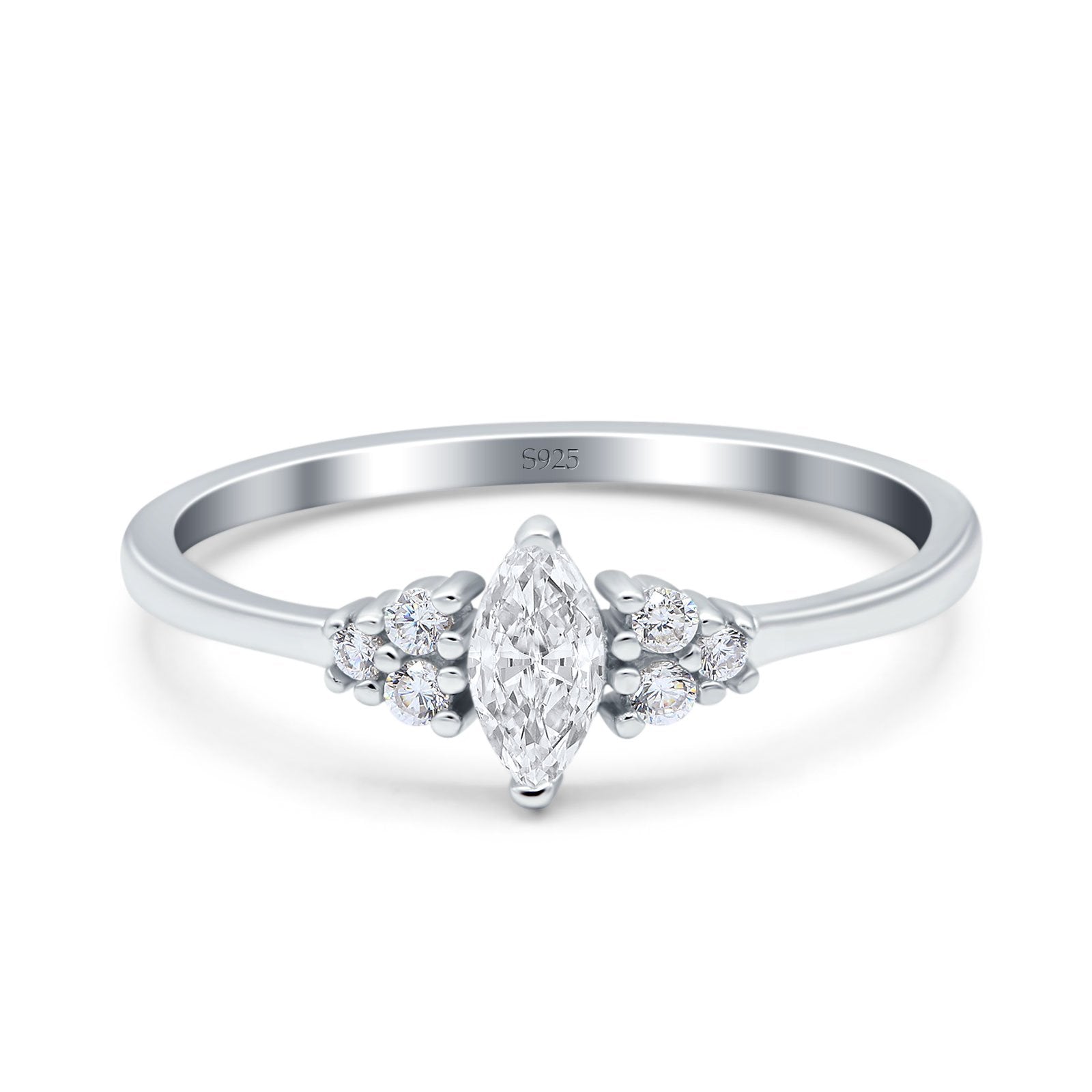 Marquise Art Deco Engagement Ring 3 Stone Simulated Cubic Zirconia 925 Sterling Silver