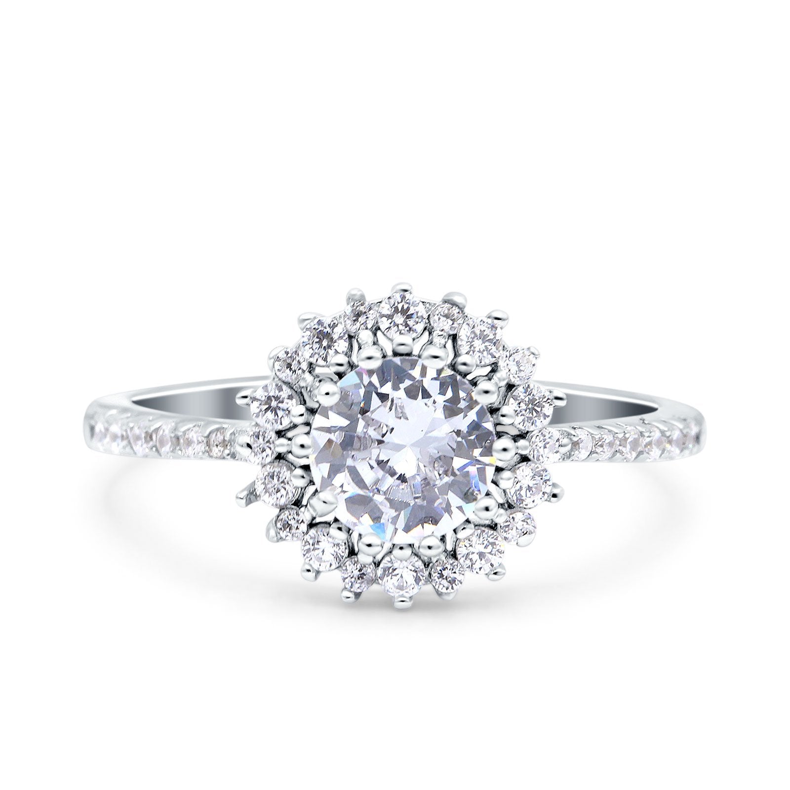 Halo Art Deco Wedding Bridal Ring Round Simulated Cubic Zirconia 925 Sterling Silver