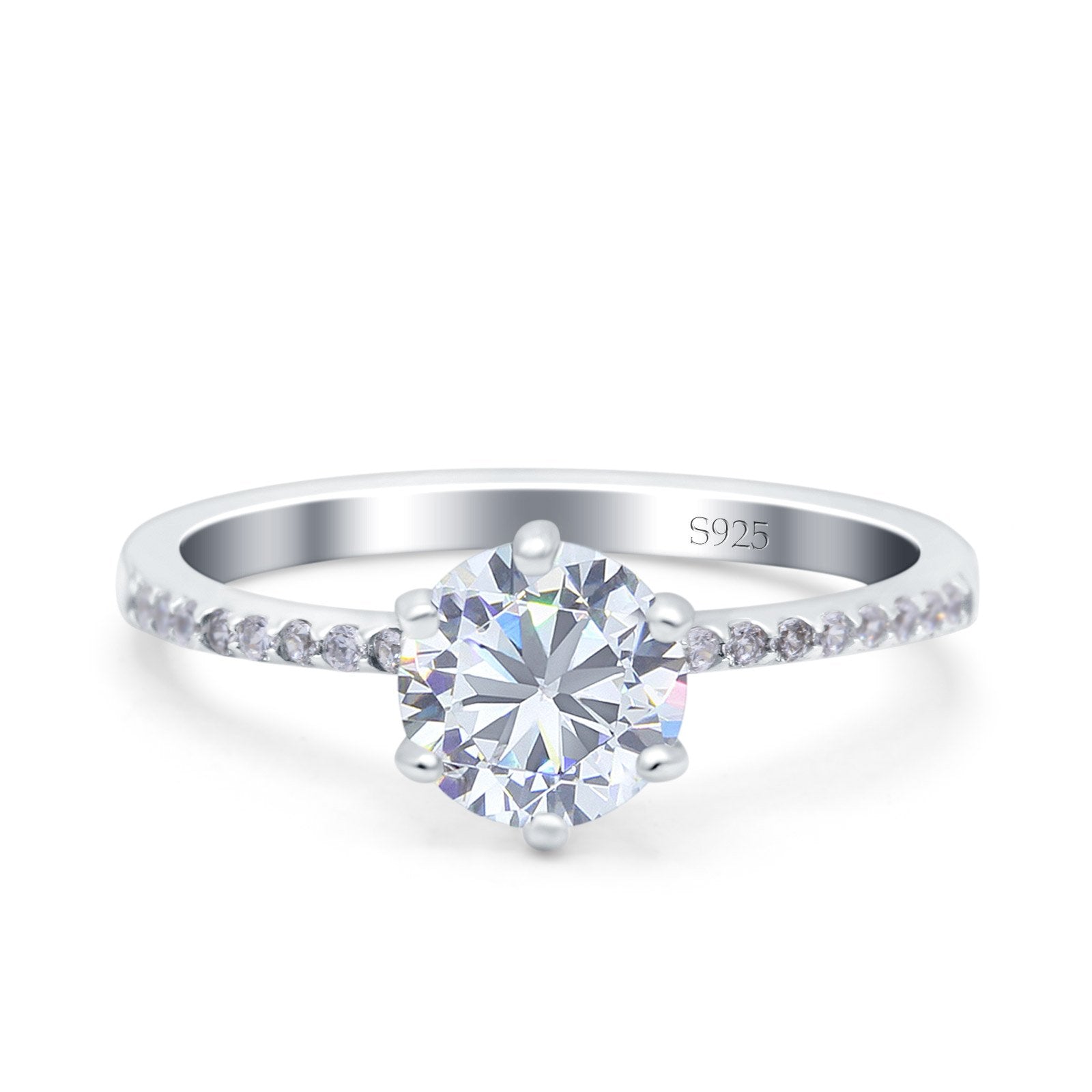 Art Deco Wedding Bridal Ring Round Simulated Cubic Zirconia 925 Sterling Silver