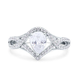 Halo Art Deco Wedding Pear Ring Crisscross Simulated Cubic Zirconia 925 Sterling Silver