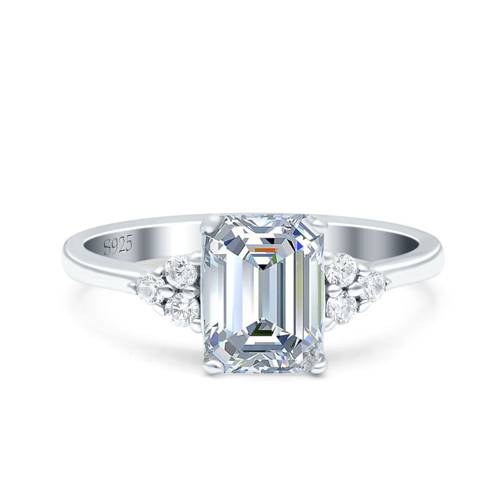 Emerald Cut Art Deco Wedding Ring Simulated Cubic Zirconia 925 Sterling Silver