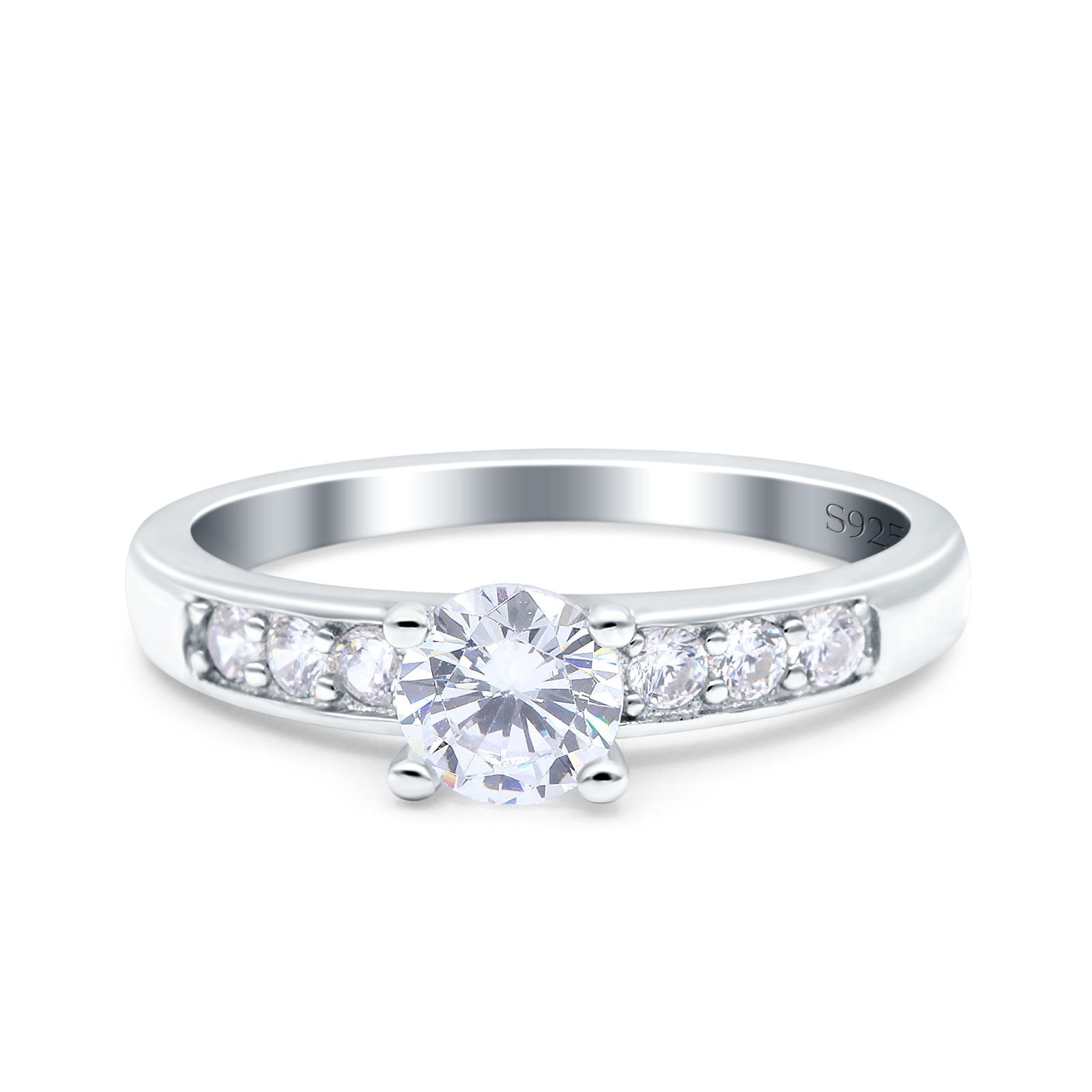 Art Deco Wedding Ring Round Simulated Cubic Zirconia 925 Sterling Silver