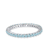 Full Eternity Wedding Band Round Simulated Aquamarine CZ Ring 925 Sterling Silver