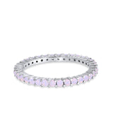 Full Eternity Wedding Round Lab Created White Pinkish Opal Ring 925 Sterling Silver