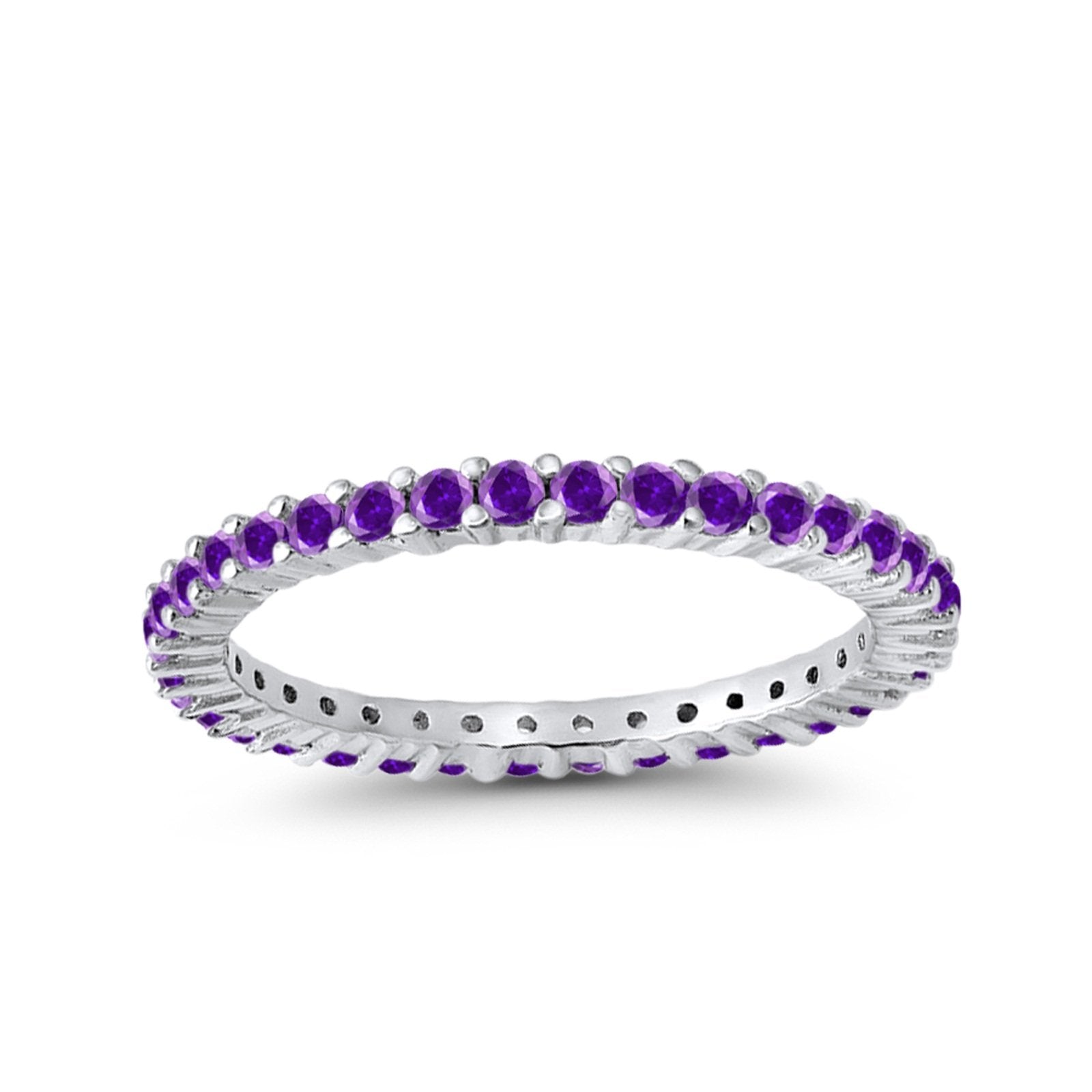 Full Eternity Wedding Band Round Simulated Amethyst CZ Ring 925 Sterling Silver