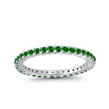 Full Eternity Wedding Band Round Simulated Green Emerald CZ Ring 925 Sterling Silver
