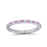 Full Eternity Wedding Band Round Simulated Pink Cubic Zirconia Ring 925 Sterling Silver