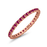 Stackable Band Ring Round Rose Tone, Simulated Ruby CZ 925 Sterling Silver