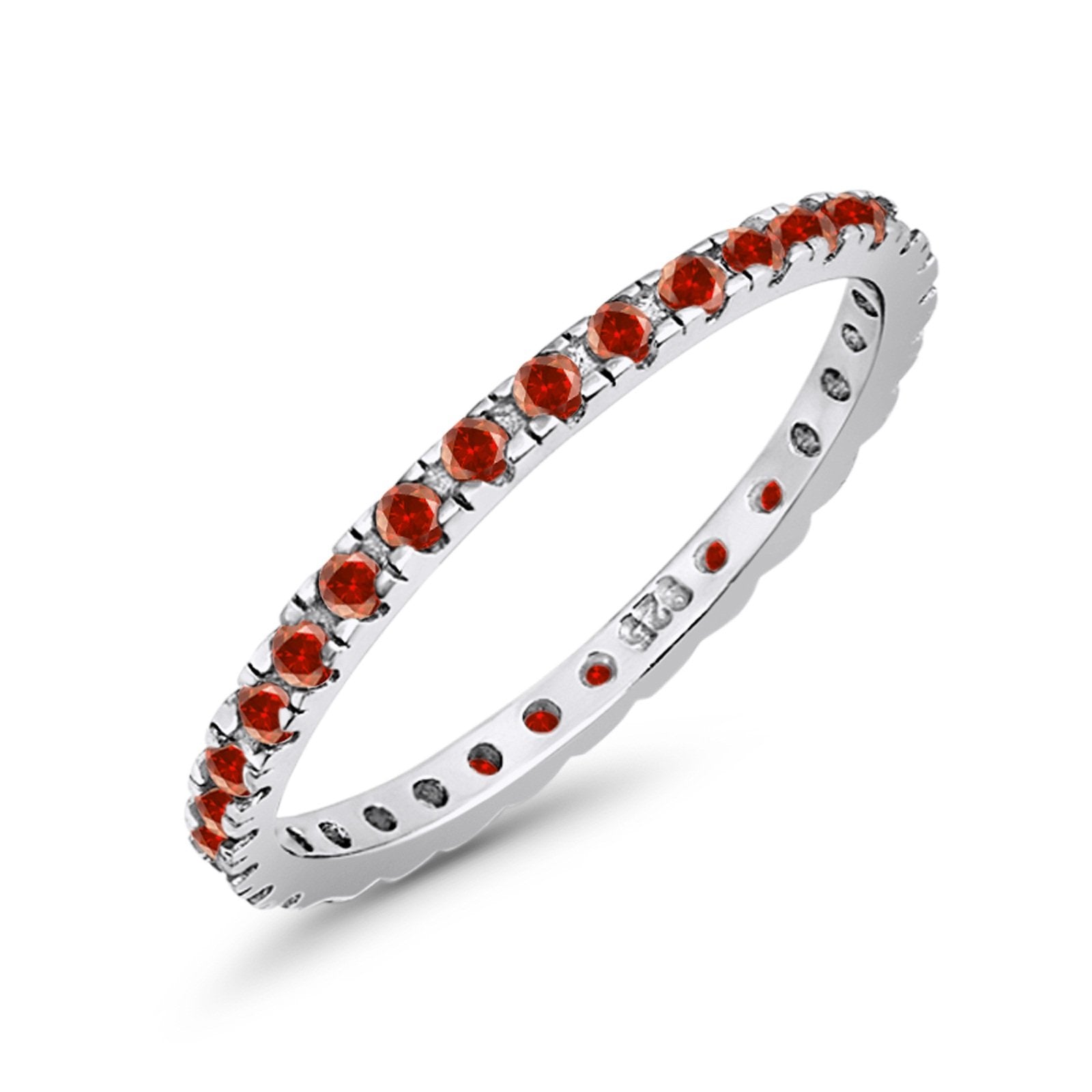 Stackable Ring Round Eternity Simulated Garnet CZ 925 Sterling Silver