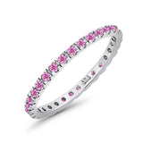 Stackable Ring Round Eternity Simulated Pink CZ 925 Sterling Silver