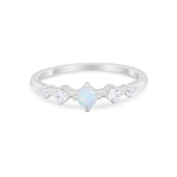 Petite Dainty Fashion Ring Round Lab Created White Opal 925 Sterling Silver